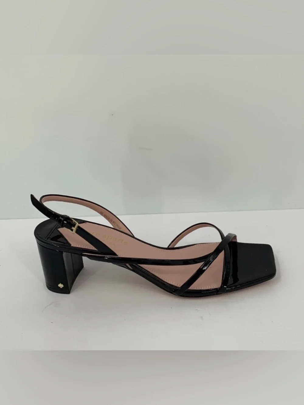 Kate Spade Renee strappy sandals block heel black patent slingback shoe square 9